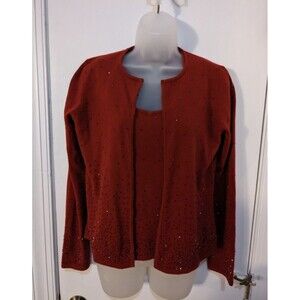 Vintage 90s Red Beaded Cardigan Sweater & Tank Top Set Nine & Company S